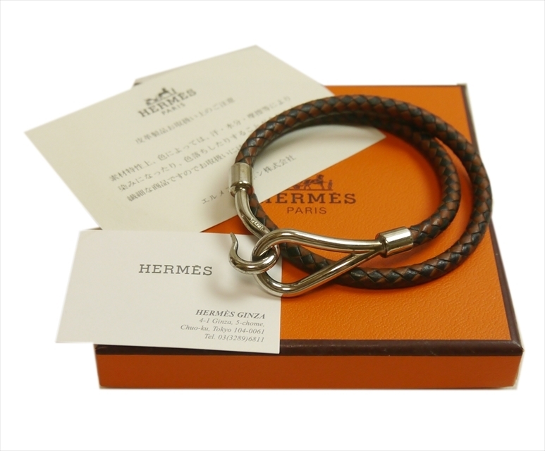 公式 qob.YVM02 HERMES エルメス レザーチョーカー ブレス ブラウン