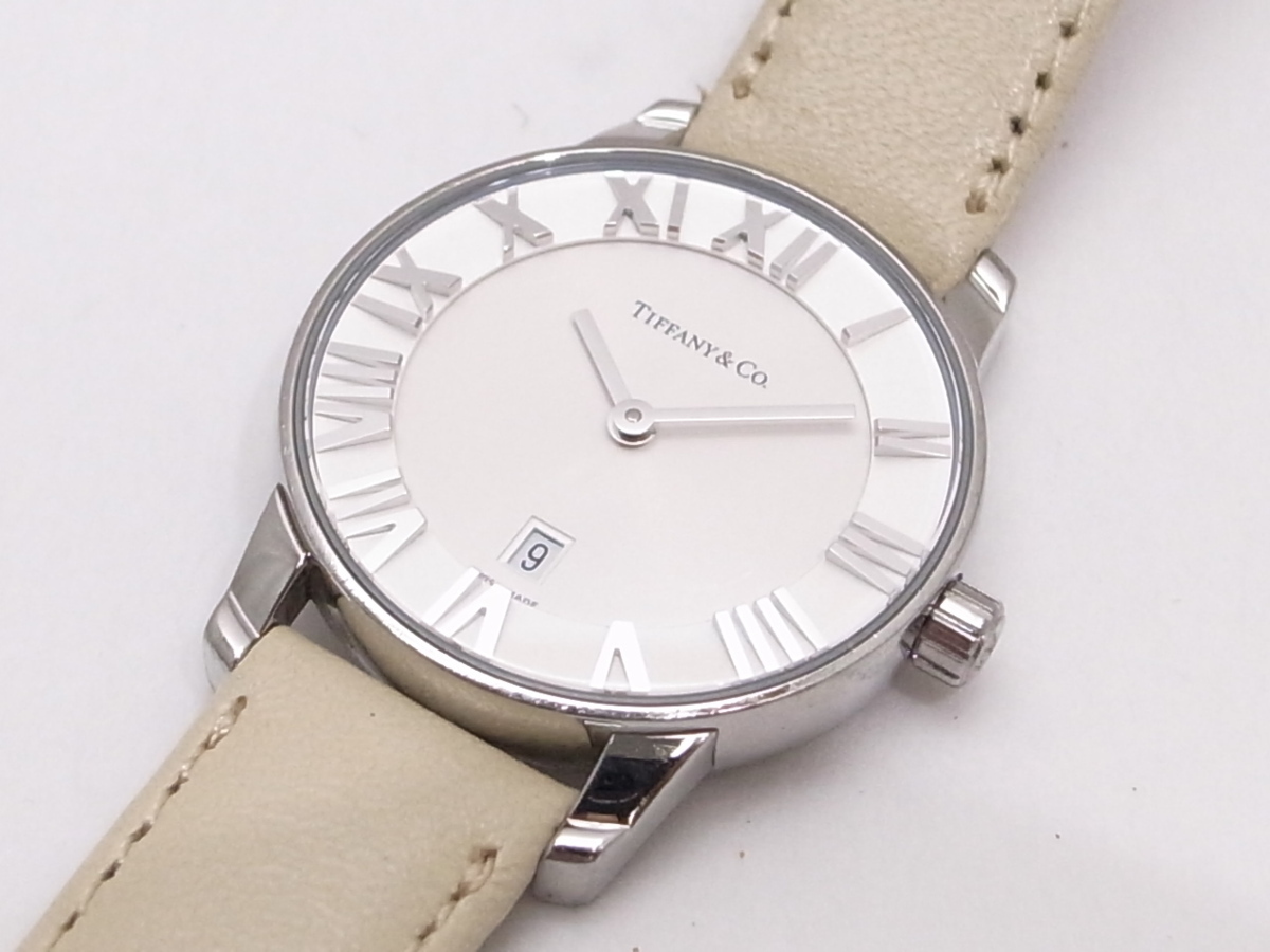  Tiffany Atlas dome lady's quartz wristwatch stainless steel Z1830.11.10 after market leather band 