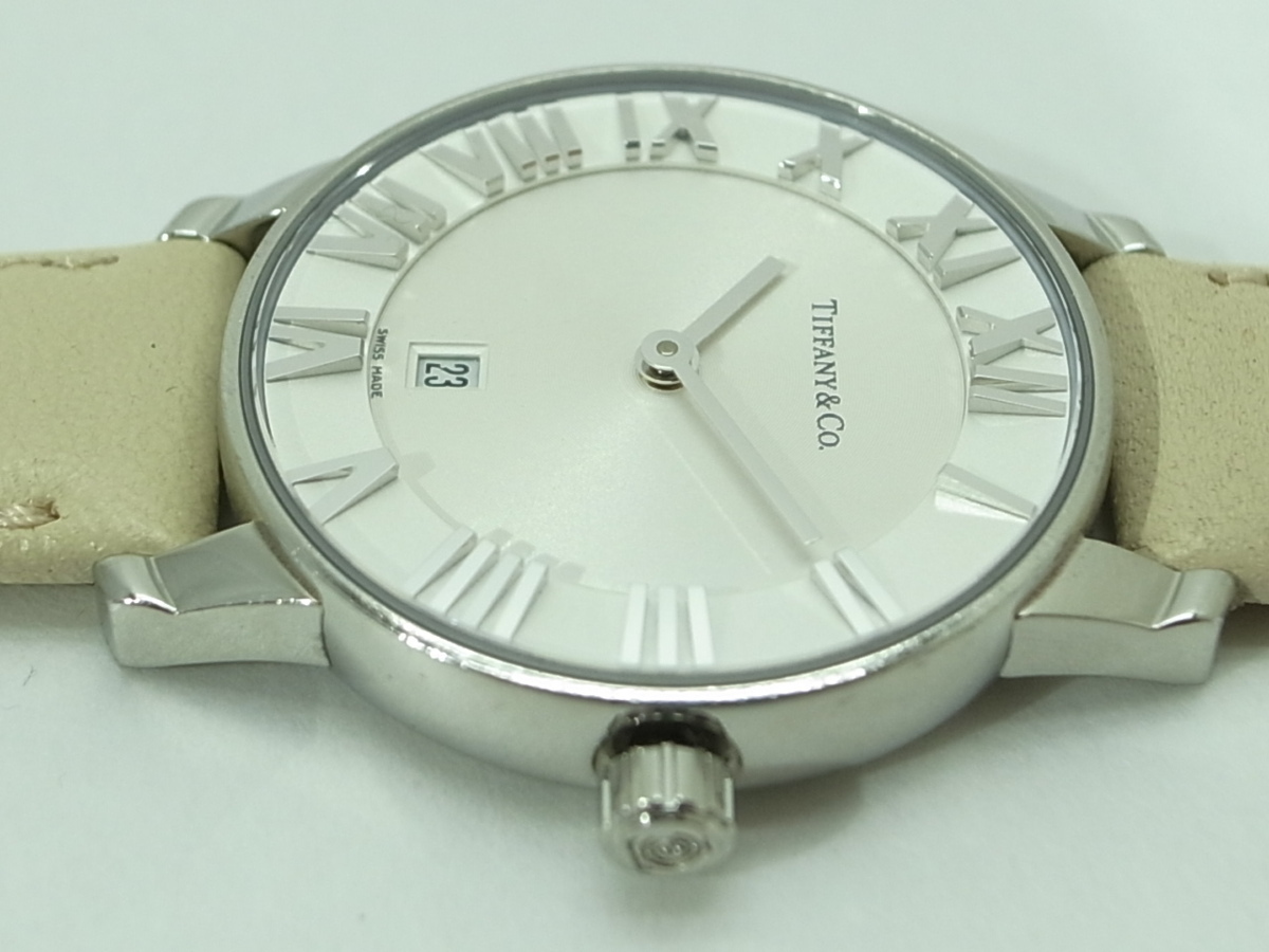  Tiffany Atlas dome lady's quartz wristwatch stainless steel Z1830.11.10 after market leather band 