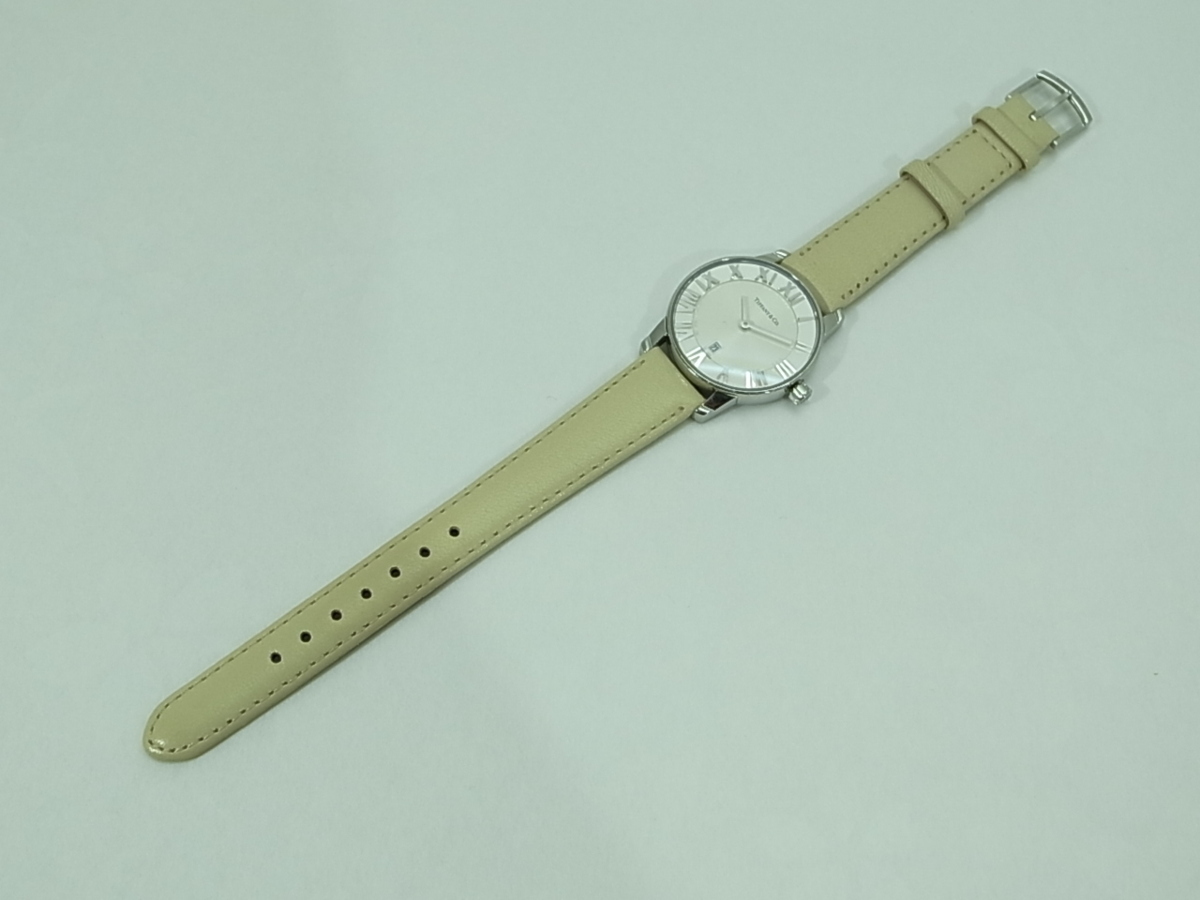  Tiffany Atlas dome lady's quartz wristwatch stainless steel Z1830.11.10 after market leather band 