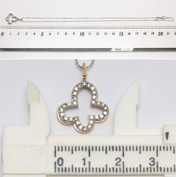 K18 K18WG ダイヤモンドネックレス 0.38ct 40cm イタリア製 カット