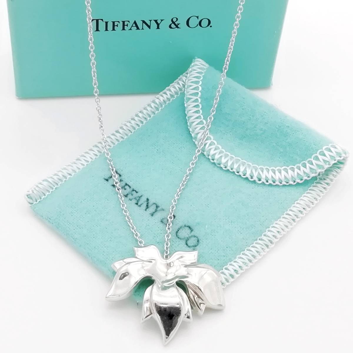 希少 美品 Tiffany&Co. ヴィンテージ ティファニー フラワー デザイン シルバー ロング ネックレス SV925 KK45