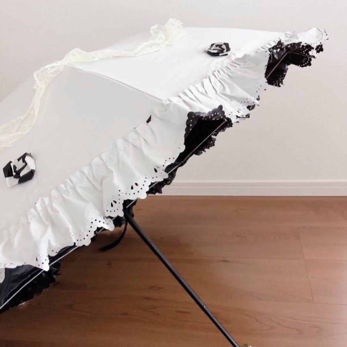 傘　折り畳み傘　日傘　レース　収納袋　軽量　花　雨傘　日焼け防止　白　晴雨兼用