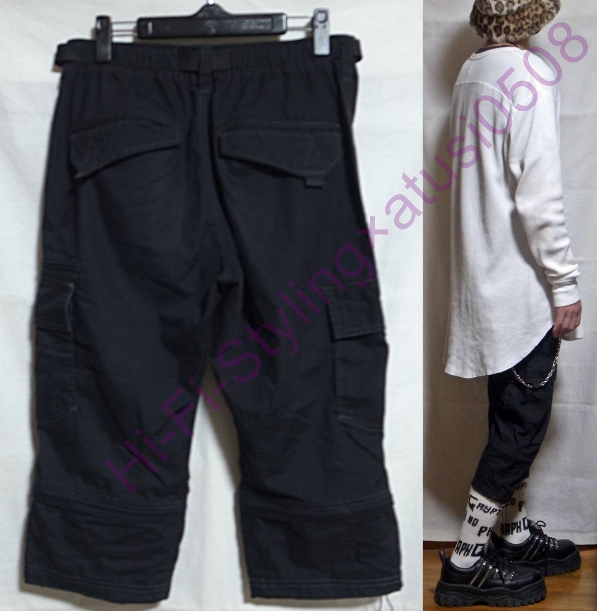 古着 カーゴパンツ 黒 S used clothing 3/4 cargo pants black 七分丈 七部丈 クォーター丈_画像2