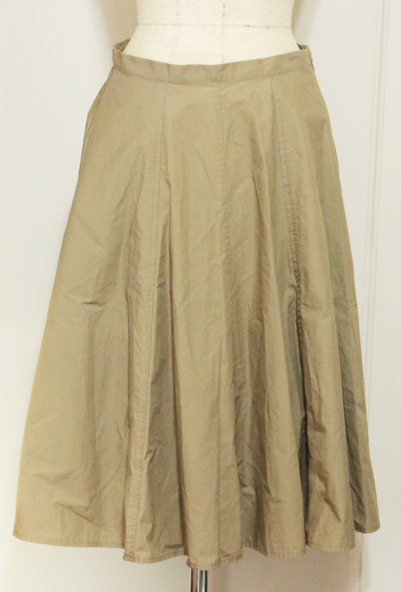 美品* MARGARET HOWELL マーガレットハウエル フレアースカート 綿100％ コットン カーキベージュ サイズⅠ(1)