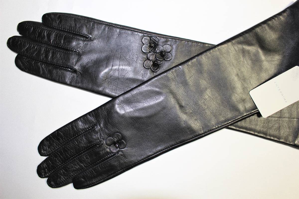 AP-19 новый товар подлинный товар быстрое решение . кожаные перчатки Anteprima обычная цена 15,400 иен ANTEPRIMA 18cm женский кожа перчатка знаменитый бренд цветок черный чёрный 