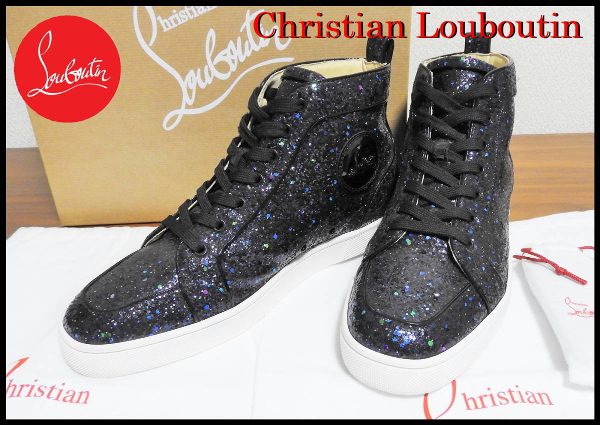 激レア Christian Louboutin グリッター ラメ クリスチャンルブタン 黒 ハイカット スニーカー 41 スパイク スタッズ メンズ 付属品付き 激レア Christian Louboutin グリッター ラメ クリスチャンルブタン 黒 ハイカット スニーカー 41 スパイク スタッズ メンズ 付属品付き