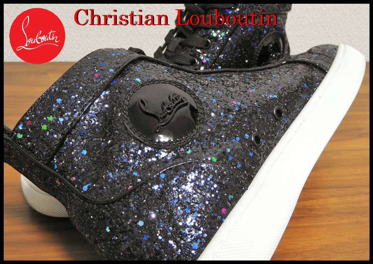 激レア Christian Louboutin グリッター ラメ クリスチャンルブタン 黒 ハイカット スニーカー 41 スパイク スタッズ メンズ  付属品付き