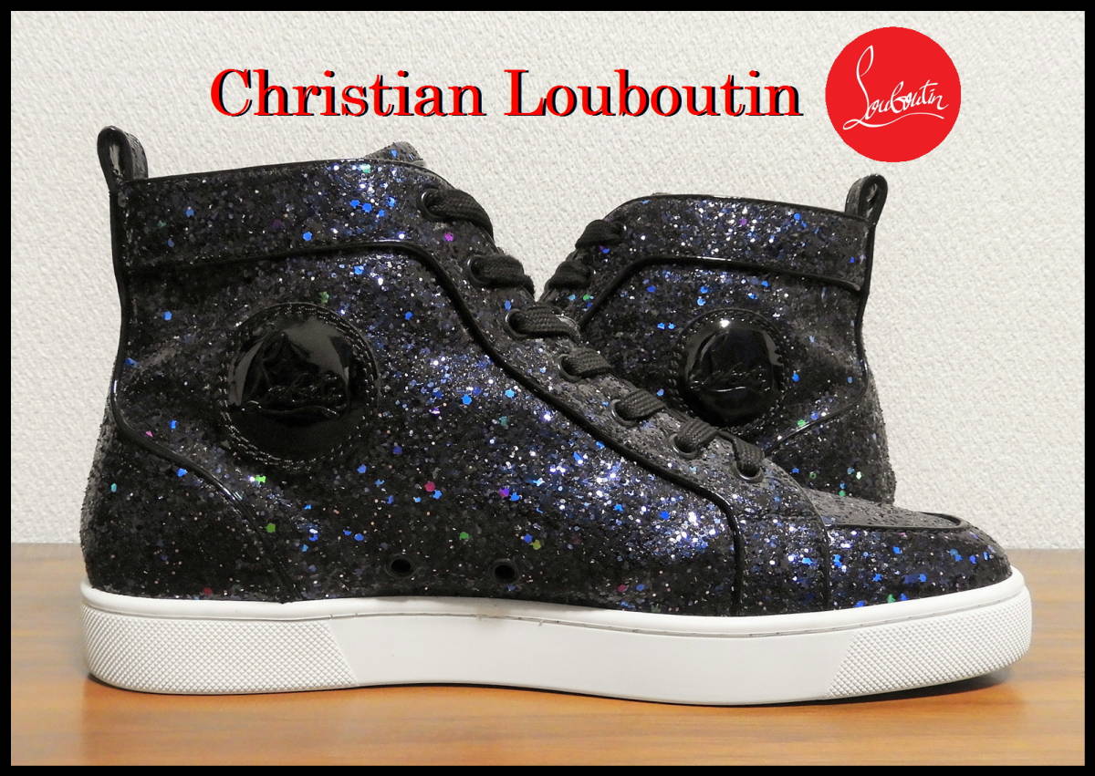 激レア Christian Louboutin グリッター ラメ クリスチャンルブタン 黒 ハイカット スニーカー 41 スパイク スタッズ メンズ 付属品付き 激レア Christian Louboutin グリッター ラメ クリスチャンルブタン 黒 ハイカット スニーカー 41 スパイク スタッズ メンズ 付属品付き