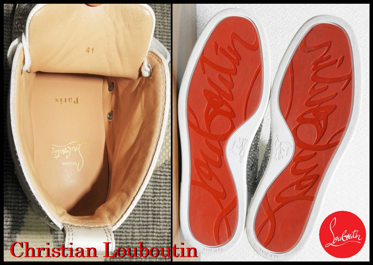 激レア Christian Louboutin スタースワロフスキー 白 レザー ハイカット スニーカー メンズ 41 クリスチャンルブタン スパイク スタッズ_画像5