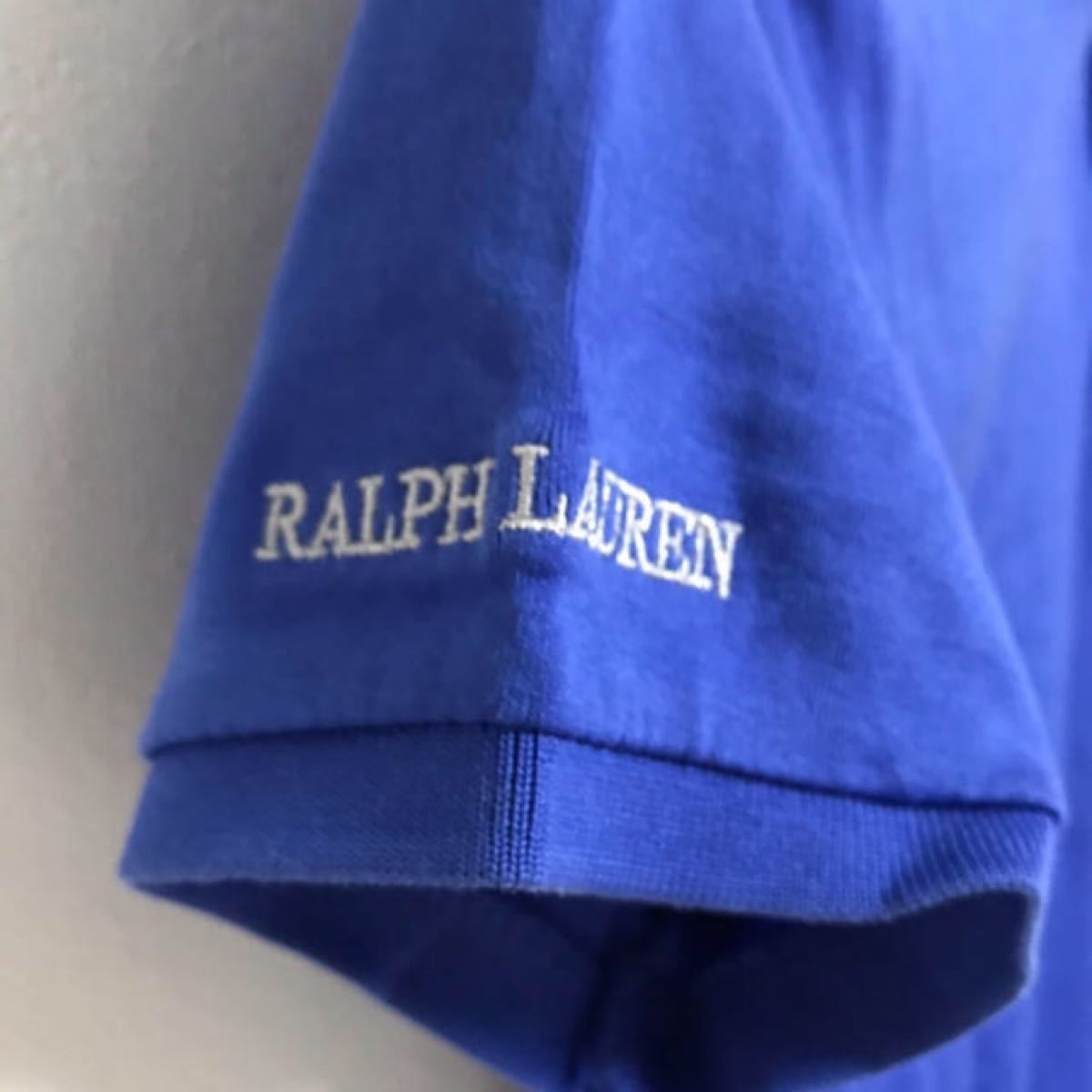 【美品】ポロシャツ　ラルフローレン　刺繍ロゴ　ブルー  Sサイズ