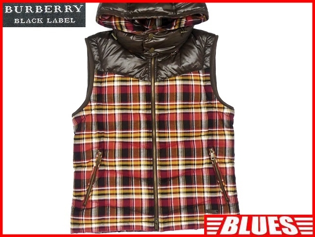 即決 BURBERRY BLACK LABEL メンズL ダウンベスト バーバリーブラック