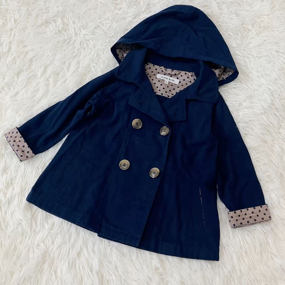 GLOBAL WORK グローバルワーク 薄手コート トップス キッズ 子供服 女の子 100 ネイビー フード付き
