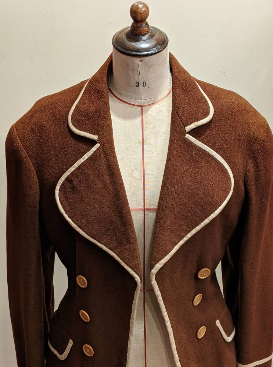 フランスヴィンテージ30’s舞台衣装ジャケット/丸襟ヨーロッパアンティーク古着40’s50’s19世紀コスチュームΓMT