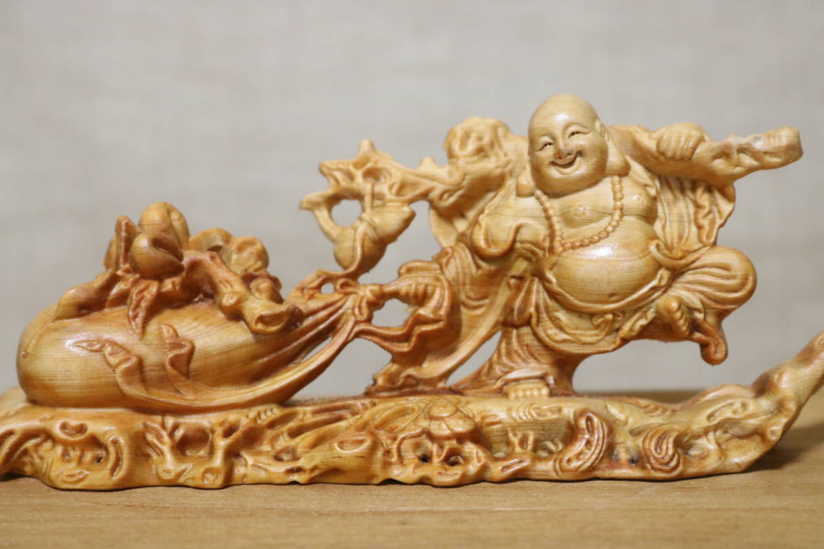 仏像　唐土　唐木紅木　布袋和尚笑佛木彫　　　　CE03