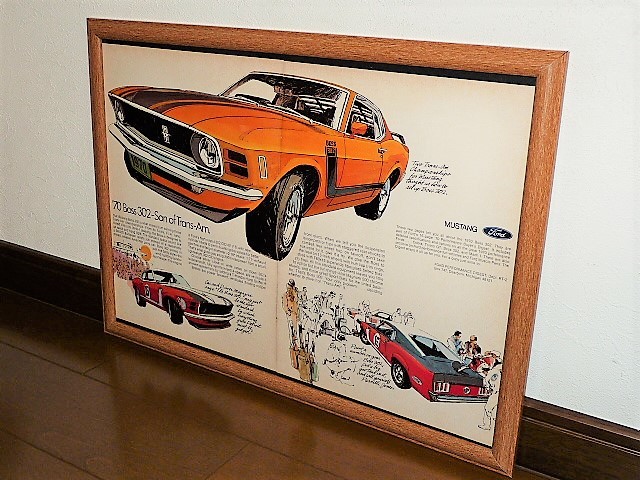1969年 USA 洋書雑誌広告 額装品 1970 Ford Mustang Boss 302 フォード マスタング ムスタング ボス ( A3サイズ・雑誌見開きサイズ )_画像1