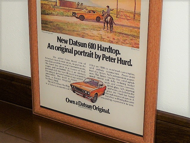 1973年 USA '70s 洋書雑誌広告 額装品 Datsun 610 ダットサン ブルーバード // ”There is the right road” Peter Hurd ( A4サイズ ）_画像3
