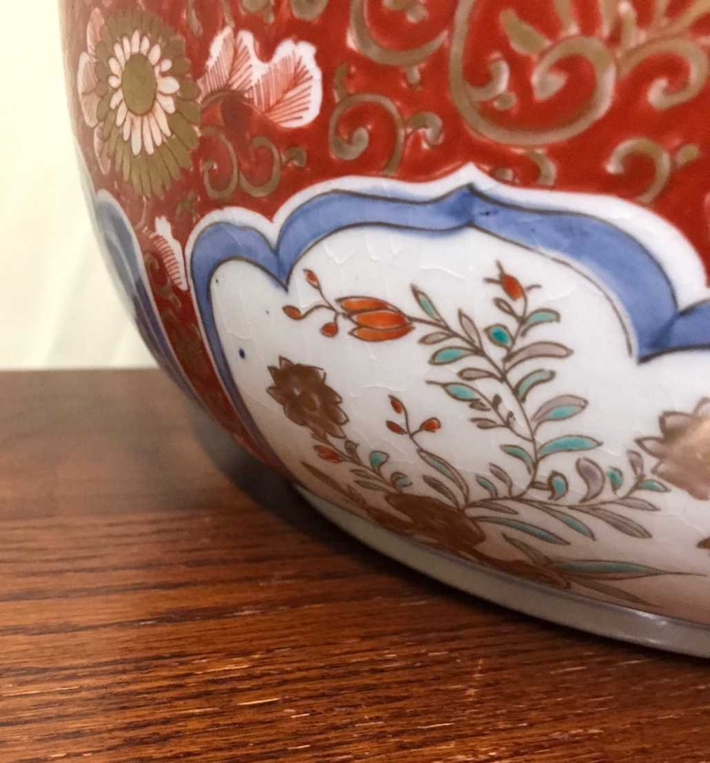 【陶磁器】伊万里焼赤絵大鉢 山水文 芙蓉手 花鳥文 骨董品 アンティーク_画像8