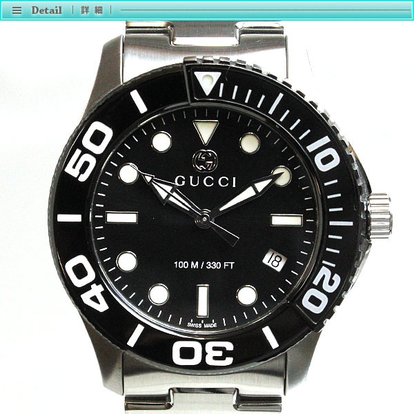 Gucci グッチ Gタイムレス ダイバー メンズ腕時計 クォーツ YA126279 ブラック×シルバー メンズ 男性 スポーティー_画像2