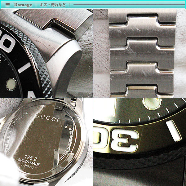 Gucci グッチ Gタイムレス ダイバー メンズ腕時計 クォーツ YA126279 ブラック×シルバー メンズ 男性 スポーティー_画像6