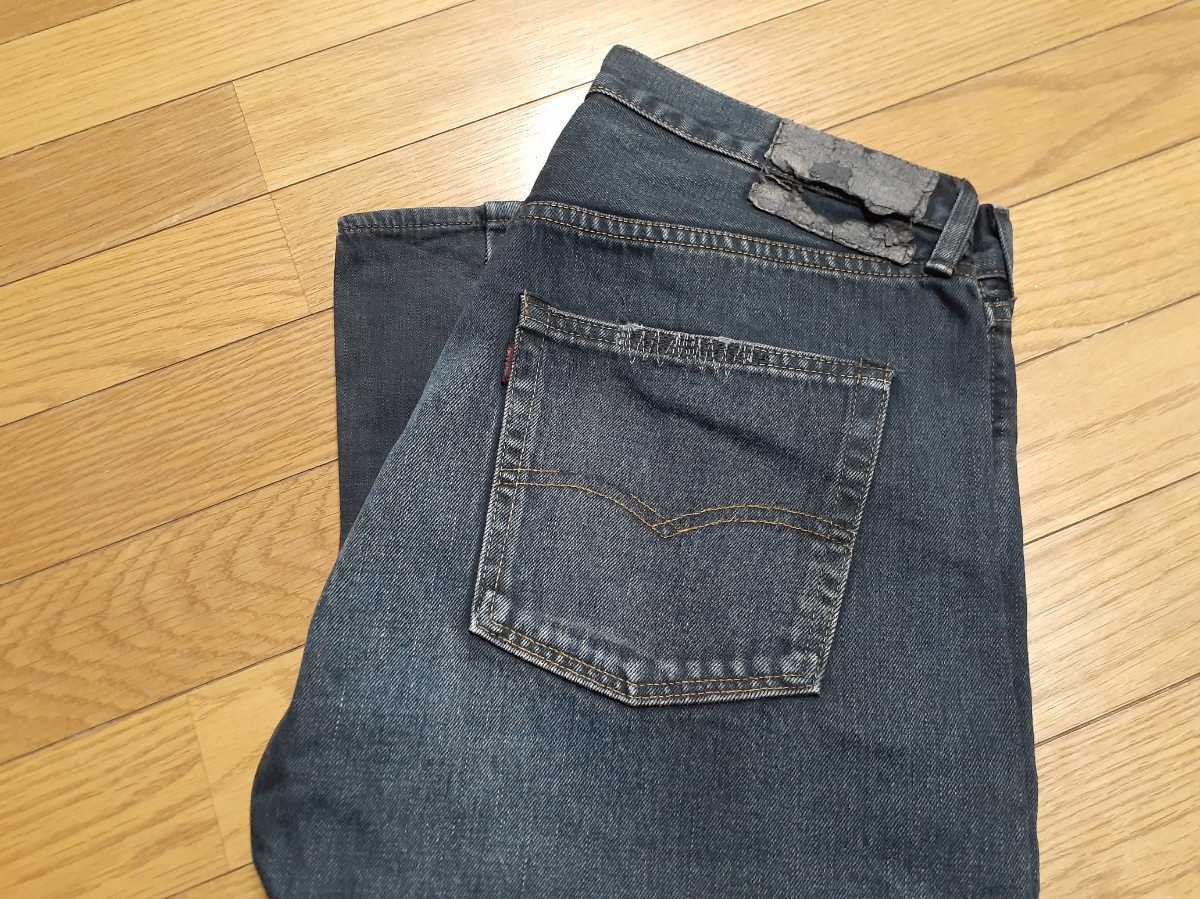 LEVI'S リーバイス 66501 赤耳 日本製 黒染め ジッパーカスタム エイジング加工 W34/ヒゲ 蜂の巣 インディゴ ブラックの画像1