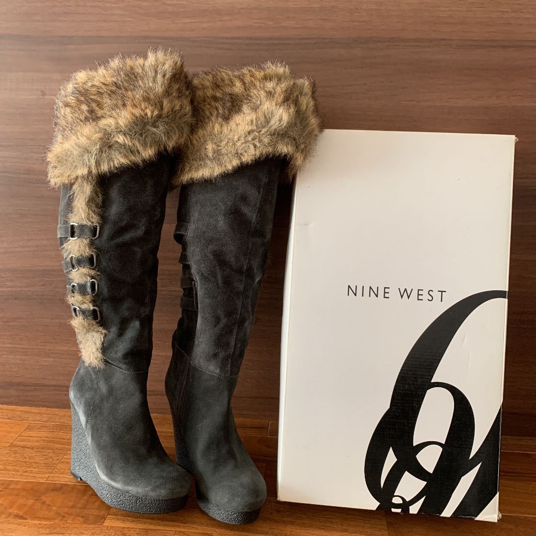  buy amount 1/9 degree * SALE* NINE WEST Nine West long boots suede knee high boots Wedge sole dark gray 