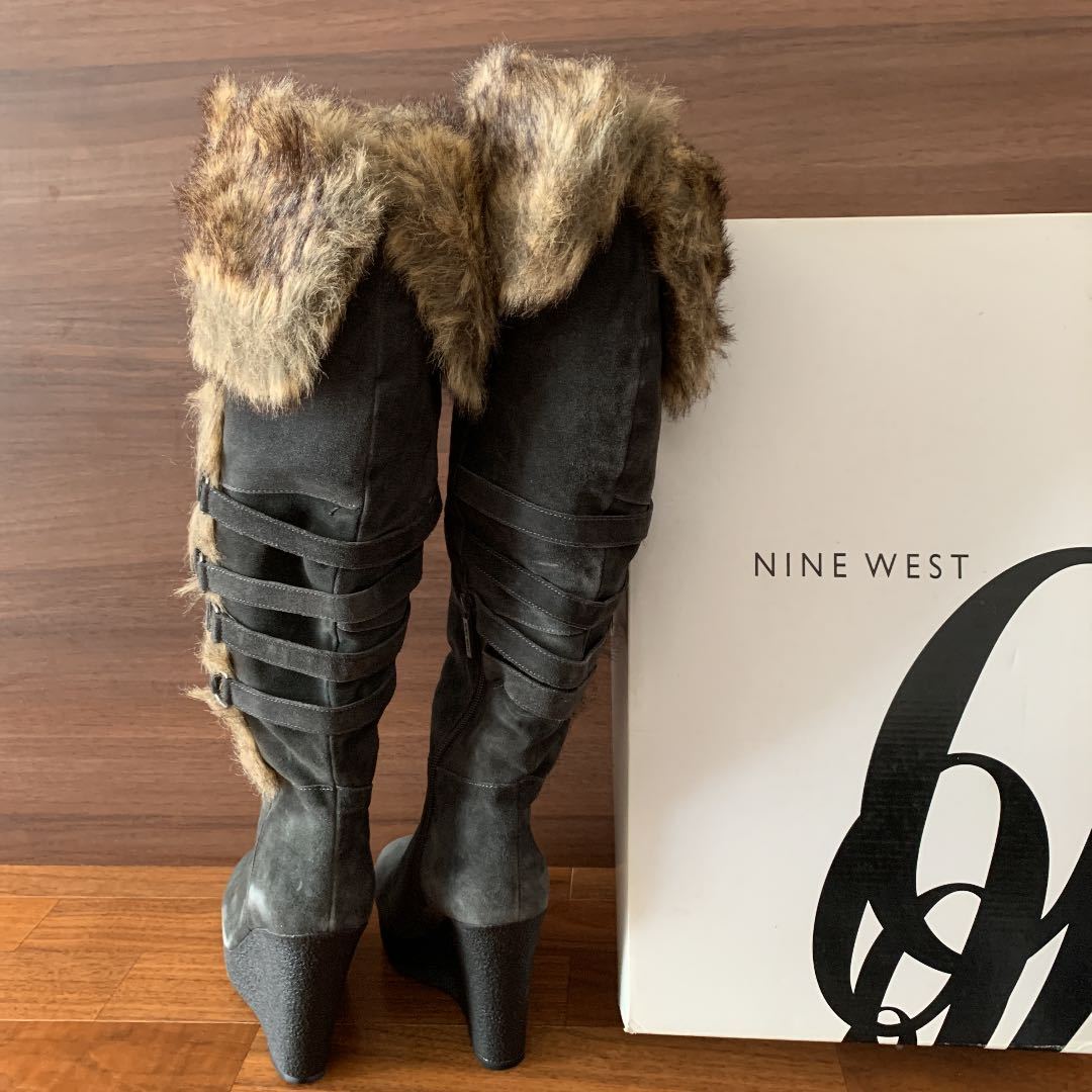 購入額1/9程★ SALE★ NINE WEST ナインウエスト ロングブーツ スウェード ニーハイブーツ ウェッジソール ダークグレー_画像2