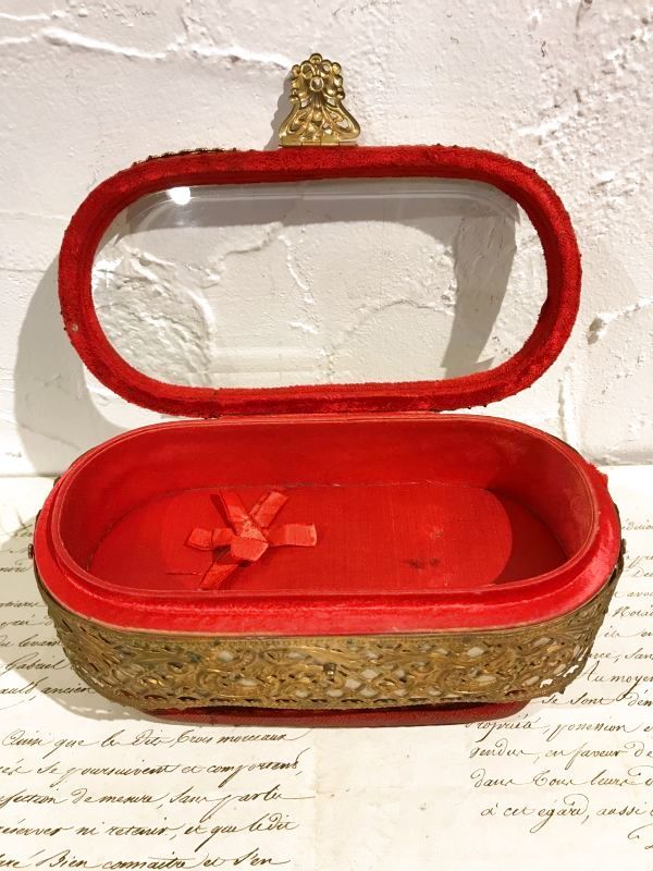 jue Reebok s Франция античный 19 век драгоценнный камень коробка стекло коробка BOX bell Epo k