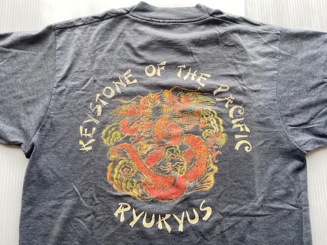 90s USA製 ビンテージ Tシャツ KEY STONE OF THE PACIFIC 沖縄 米軍基地 RYUKYUS 琉球 ドラゴン 竜　M　/ フルーツ_バックプリント