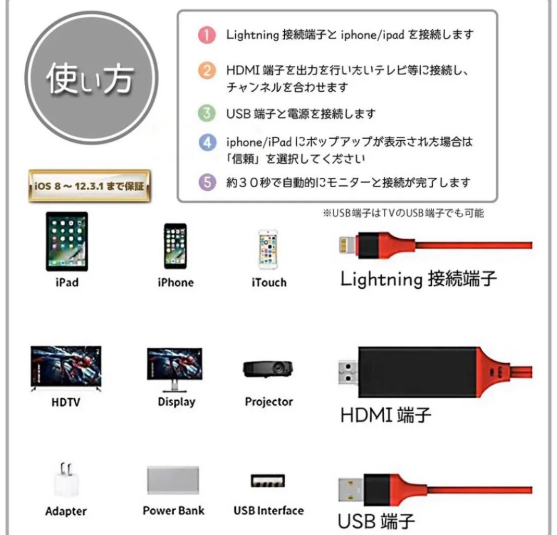 iPhone HDMI　変換ケーブル　テレビ接続　設定不要　Yotube★
