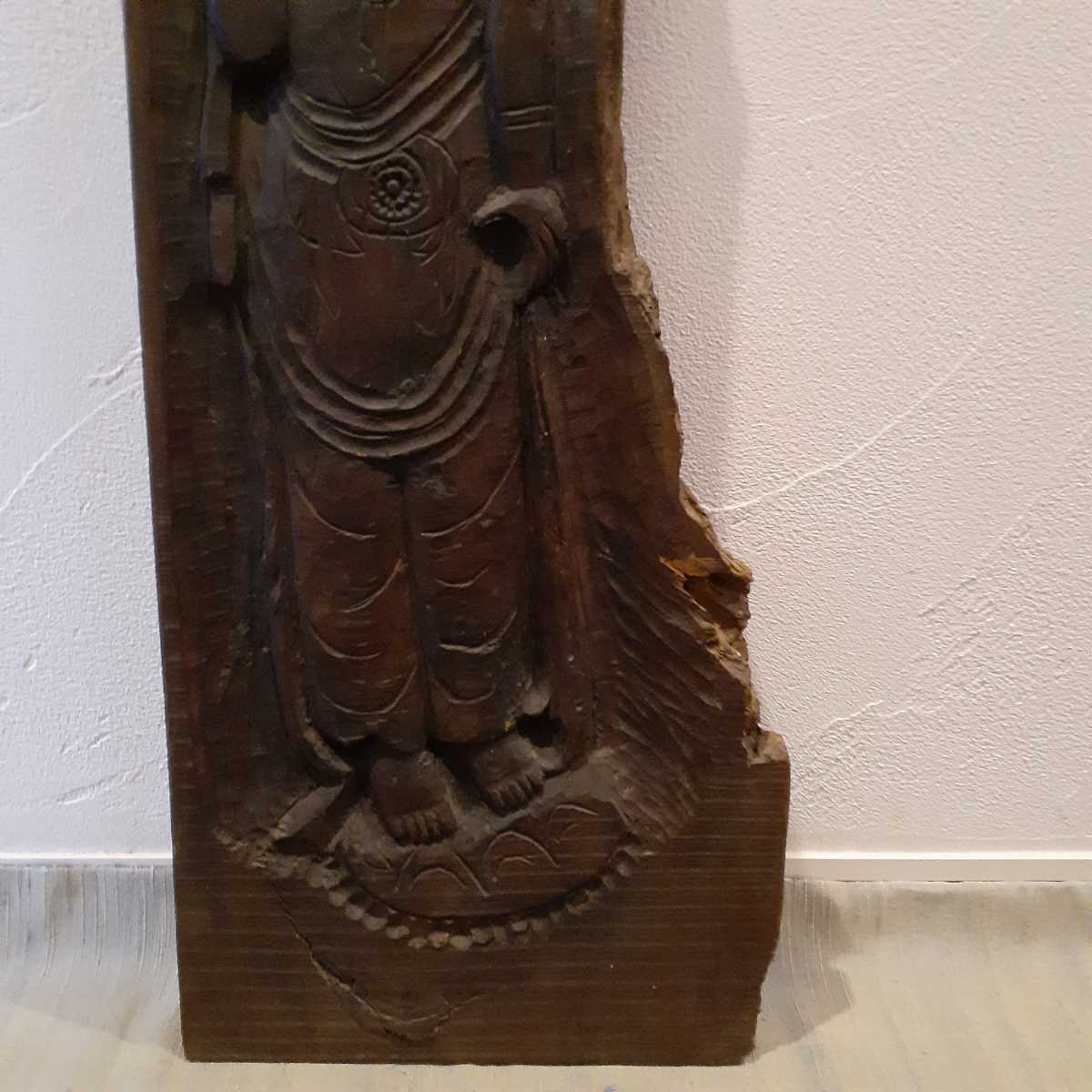 時代 古材 仏教美術 板仏 木彫 彫刻 約82.5cm×30cm×2cm