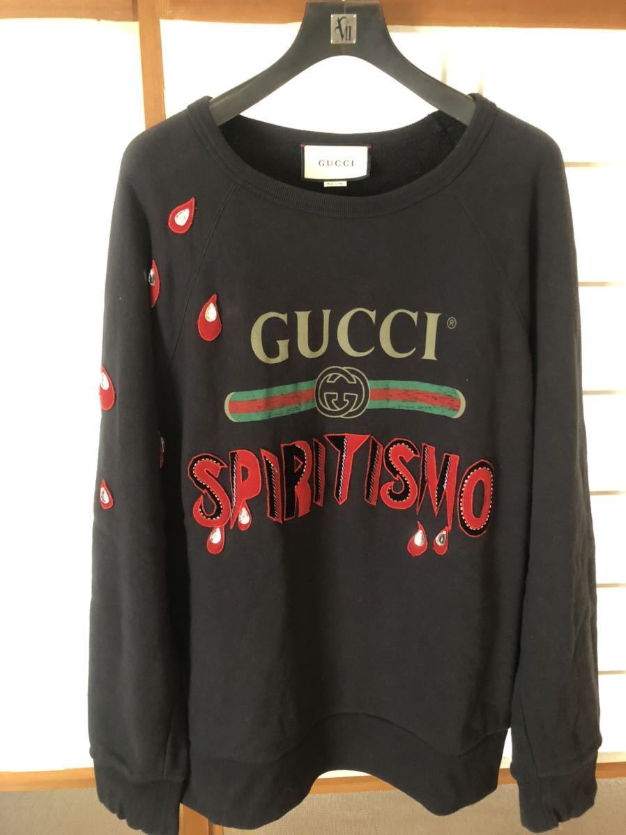 グッチ GUCCI 18AW スタッズ レザー切替 ニット 切替 スウェット