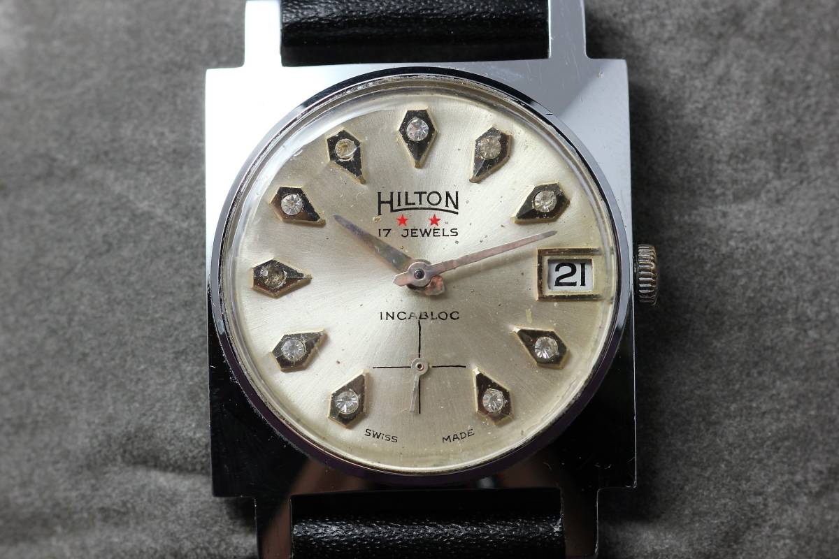 *Hilton rhinestone attaching fancy hand winding clock wristwatch Vintage operation goods Switzerland made operation excellent 