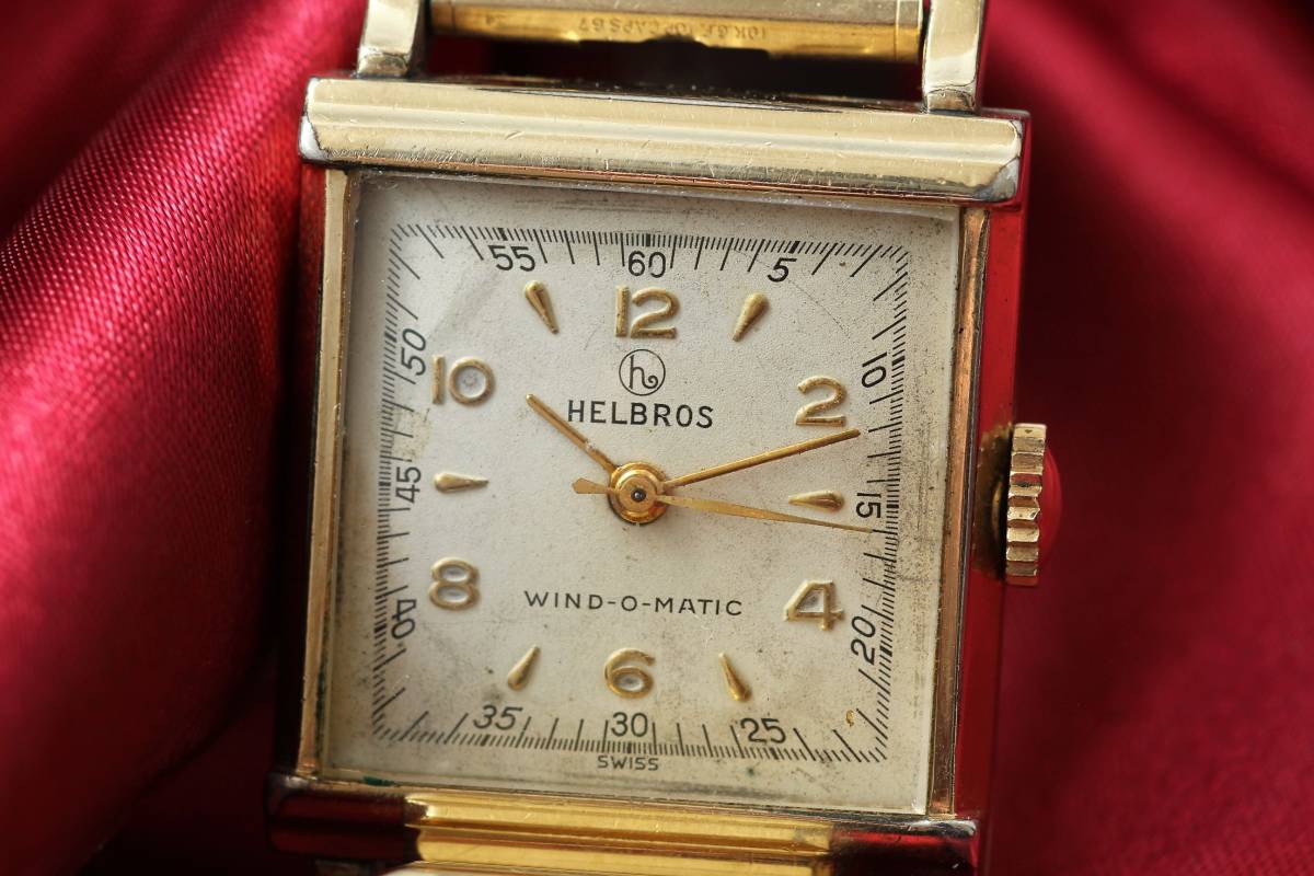 ☆HELBROS 10KRGP 手巻き 自動巻き 時計 腕時計 ヴィンテージ 動作品 スイス製 スクエア