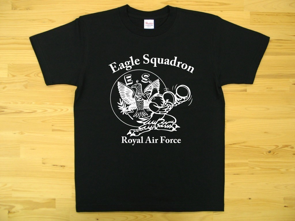 R.A.F. Eagle Squadron 黒 5.6oz 半袖Tシャツ 白 XXL 大きいサイズ ミリタリー イギリス空軍 イーグル飛行中隊 U.S. AIR FORCE_黒（白色プリント）