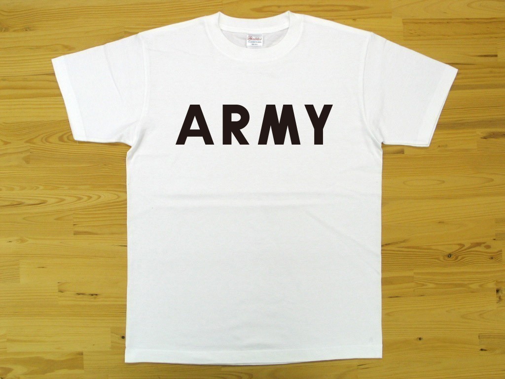 ARMY 白 5.6oz 半袖Tシャツ 黒 XXL 大きいサイズ ミリタリー ロゴ アーミー 陸軍_白（黒色プリント）