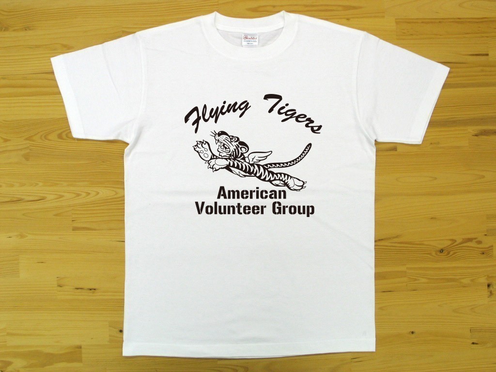 フライング・タイガース 白 5.6oz 半袖Tシャツ 黒 XL ミリタリー AVG Flying Tigers U.S. AIR FORCE_白（黒色プリント）