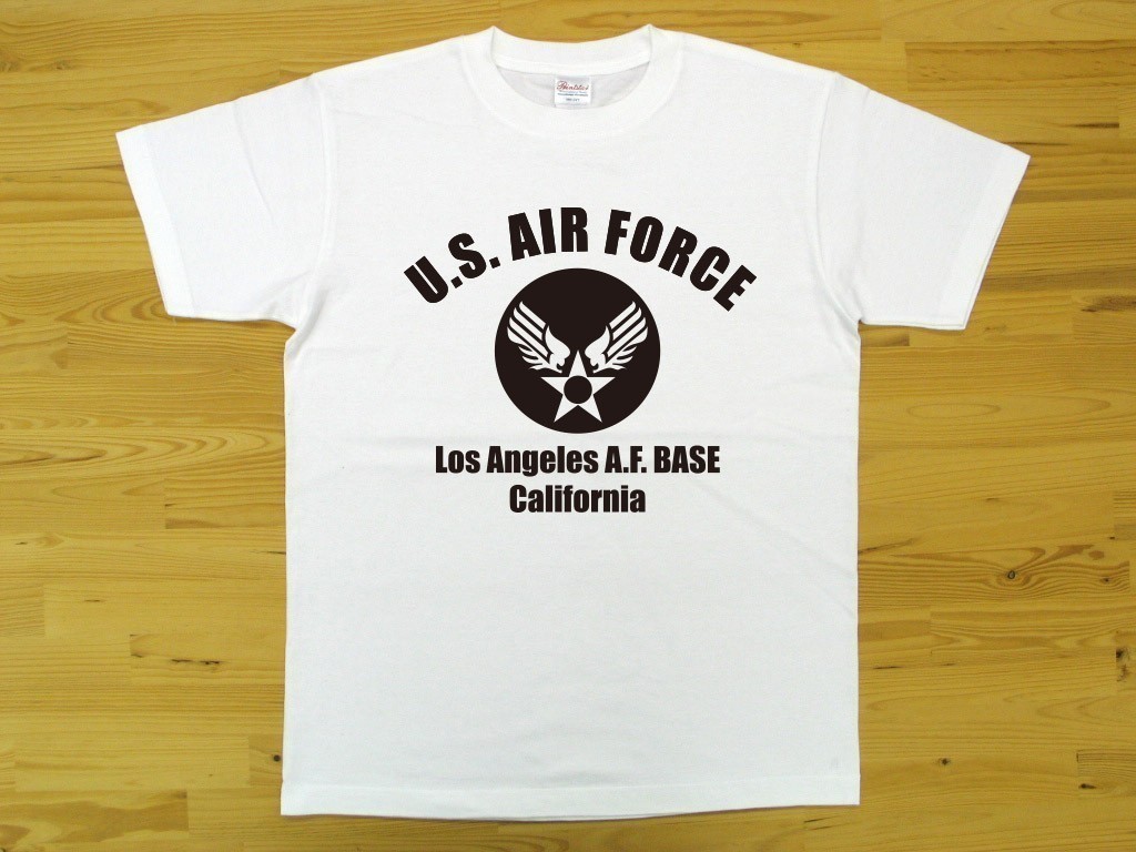 U.S. AIR FORCE 白 5.6oz 半袖Tシャツ 黒 M ミリタリー エアフォース アメリカ空軍_白（黒色プリント）