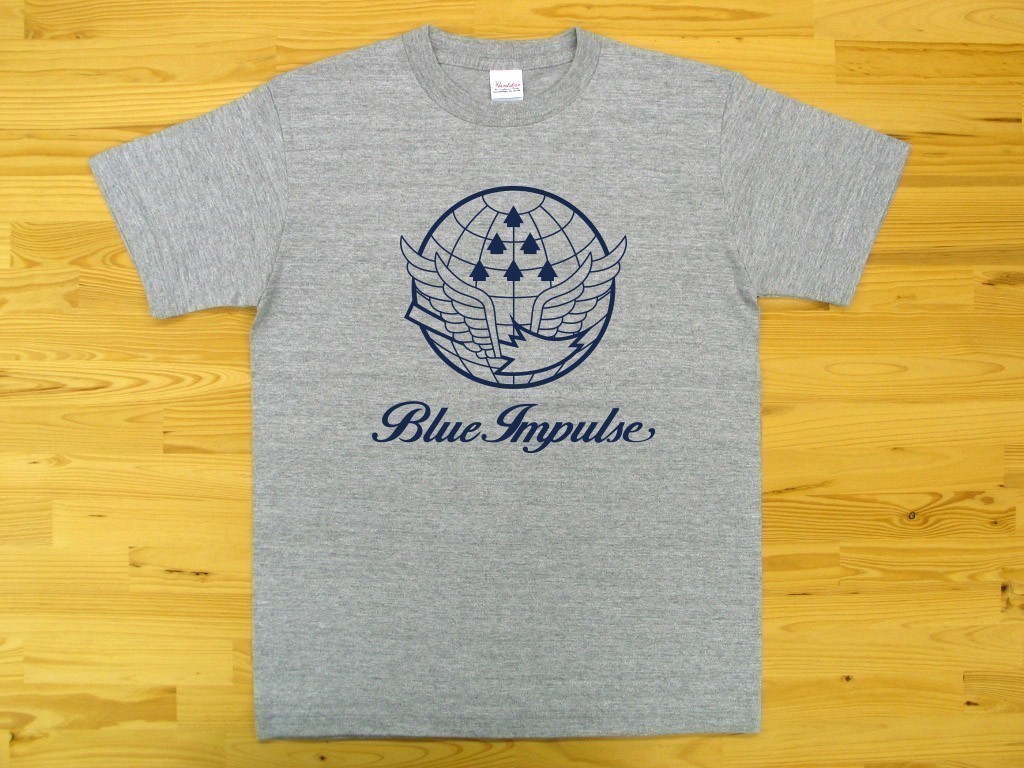 航空自衛隊 Blue Impulse 杢グレー 5.6oz 半袖Tシャツ 紺 XL ミリタリー ブルーインパルス_杢グレー（紺色プリント）