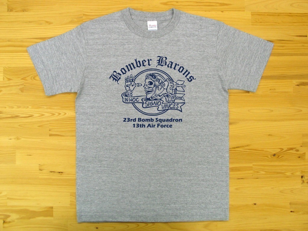 Bomber Barons 杢グレー 5.6oz 半袖Tシャツ 紺 XXL 大きいサイズ ミリタリー ボンバーバロンズ 第23爆撃飛行隊 U.S. AIR FORCE_杢グレー（紺色プリント）