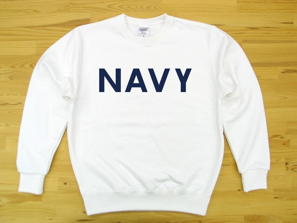 NAVY 白 9.7oz トレーナー 紺 XL スウェット ロゴ ネイビー 海軍 USN U.S._白（紺色プリント）
