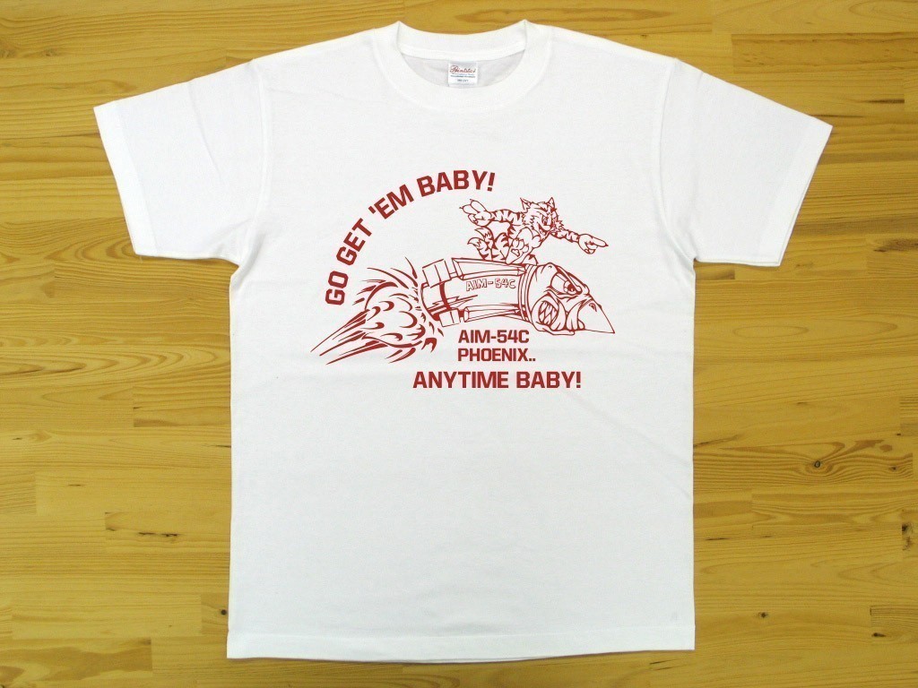 AIM-54 フェニックス 白 5.6oz 半袖Tシャツ 赤 M ミリタリー F-14 トムキャット ミサイル_白（赤色プリント）