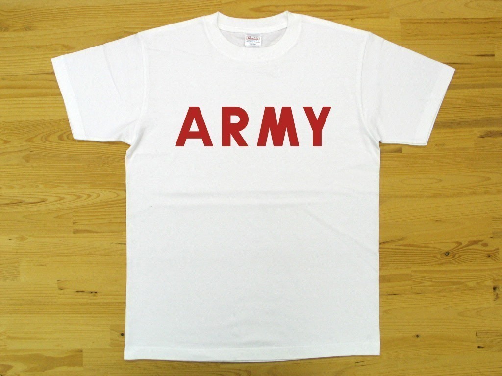 ARMY 白 5.6oz 半袖Tシャツ 赤 L ミリタリー ロゴ アーミー 陸軍_白（赤色プリント）