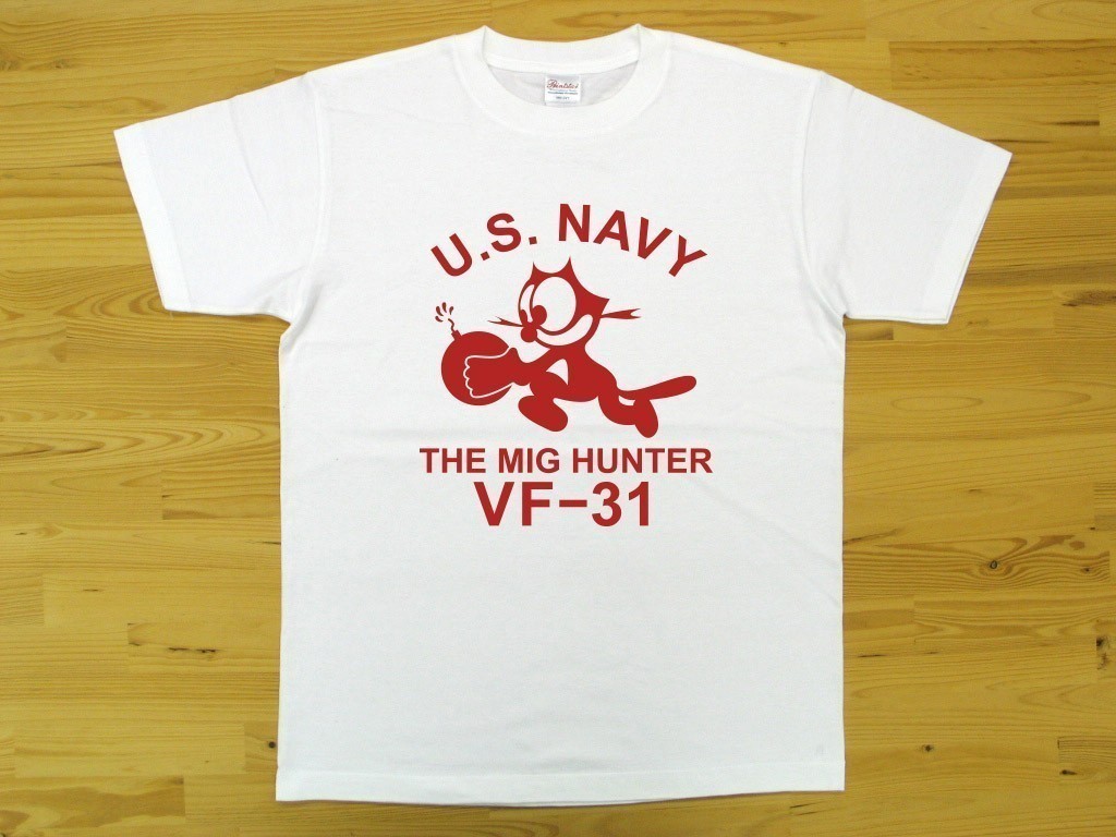 U.S. NAVY VF-31 白 5.6oz 半袖Tシャツ 赤 XXXL 大きいサイズ ミリタリー トムキャット VFA-31 USN_白（赤色プリント）