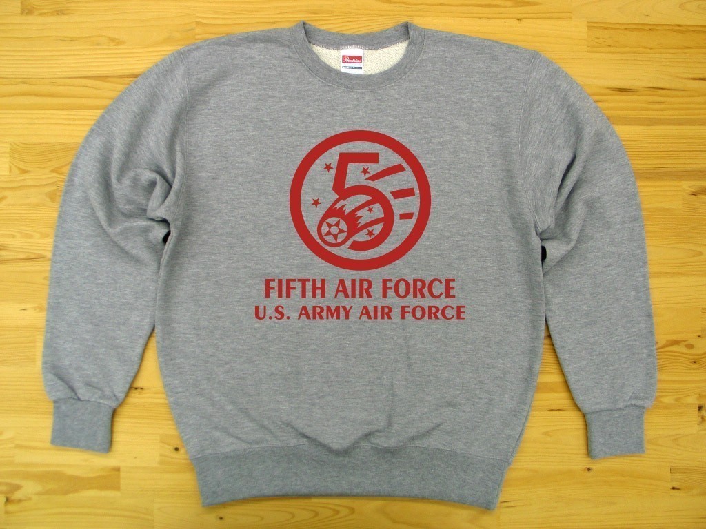 5th AIR FORCE 杢グレー 9.7oz トレーナー 赤 XL スウェット U.S. ARMY AIR FORCE FIFTH_杢グレー（赤色プリント）