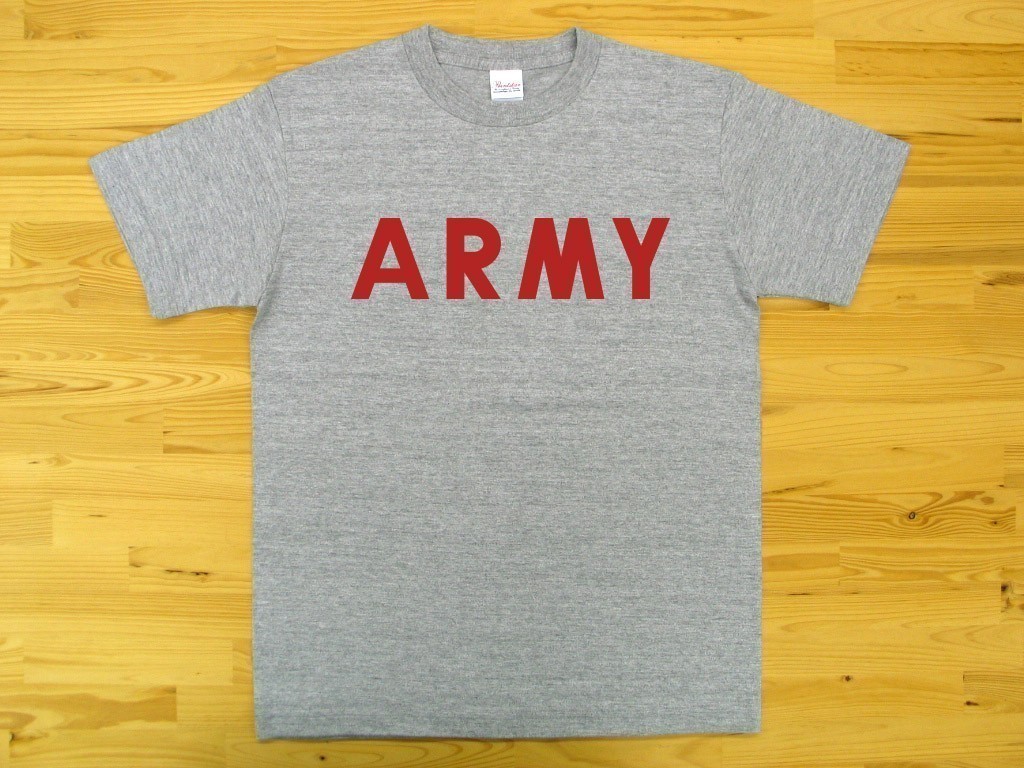 ARMY 杢グレー 5.6oz 半袖Tシャツ 赤 S ミリタリー ロゴ アーミー 陸軍_杢グレー（赤色プリント）