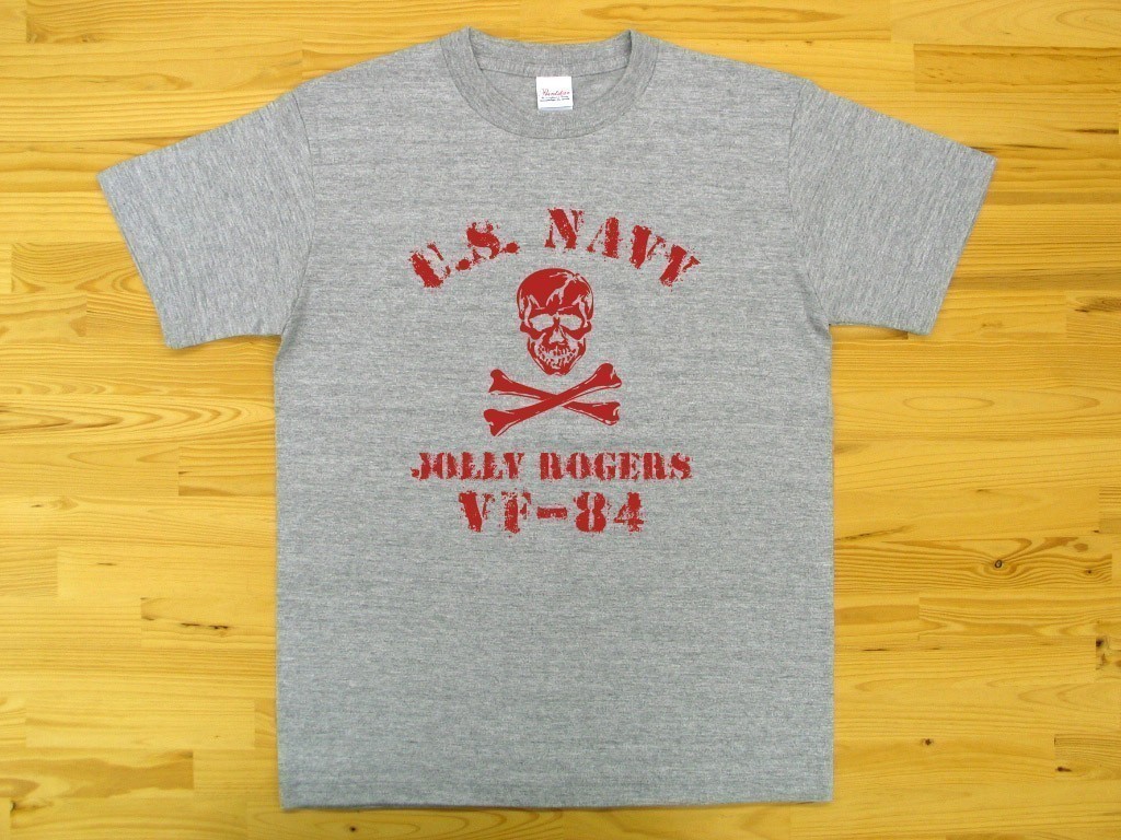 JOLLY ROGERS VF-84 杢グレー 5.6oz 半袖Tシャツ 赤 XXXL 大きいサイズ ミリタリー ジョリーロジャース スカル ドクロ U.S. NAVY_杢グレー（赤色プリント）