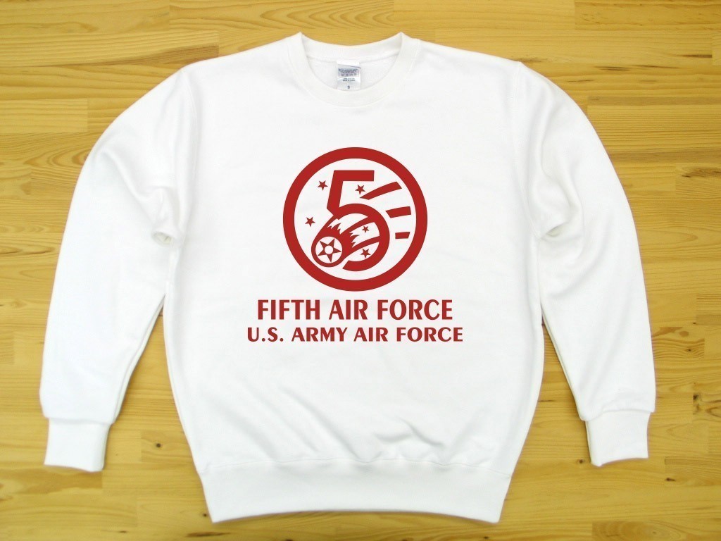 5th AIR FORCE 白 9.7oz トレーナー 赤 2XL 大きいサイズ スウェット U.S. ARMY AIR FORCE FIFTH_白（赤色プリント）