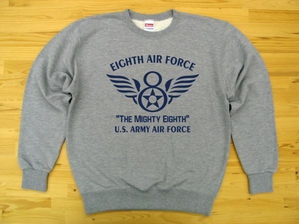 8th AIR FORCE 杢グレー 9.7oz トレーナー 紺 2XL 大きいサイズ スウェット U.S. ARMY AIR FORCE the mighty eighth_杢グレー（紺色プリント）