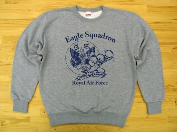 R.A.F. Eagle Squadron 杢グレー 9.7oz トレーナー 紺 XL スウェット イギリス空軍 イーグル飛行中隊 U.S. AIR FORCE_杢グレー（紺色プリント）